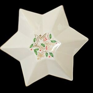 Lenox Christmas Serving Bowl Brightest Star Shaped Holly Berry Large 11 Inch New